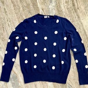 GAP Navy Blue White Polka Dot Sweater Women’s Crewneck Long Sleeve Preppy